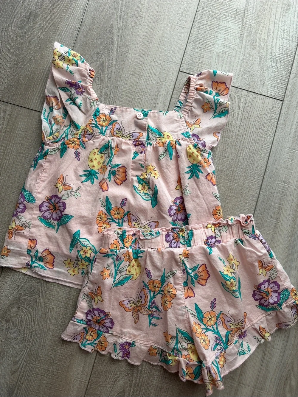 Carter’s Ruffle Sleeve Summer Two Piece Outfit- Floral/Butterflies- Girls 3T